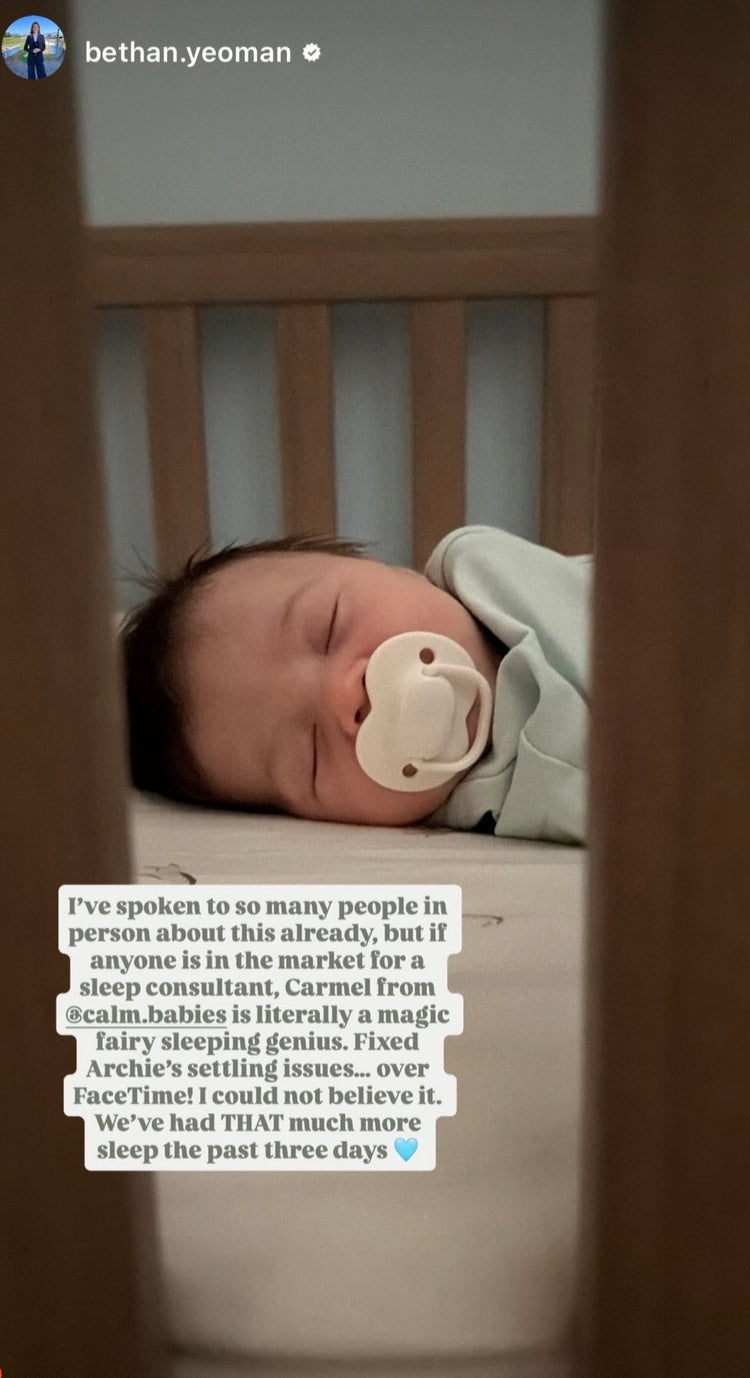 Newborn baby in a crib with a pacifier, text overlay about sleep quality.